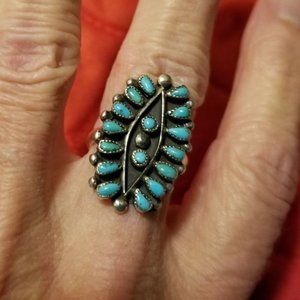 Navajo Needlepoint Turquoise Ring - Sz 6 1/2